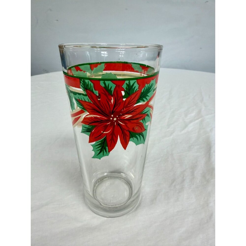 KIG Indonesia Clear Glass Christmas Poinsettia and‎ Holly Glass Vintage